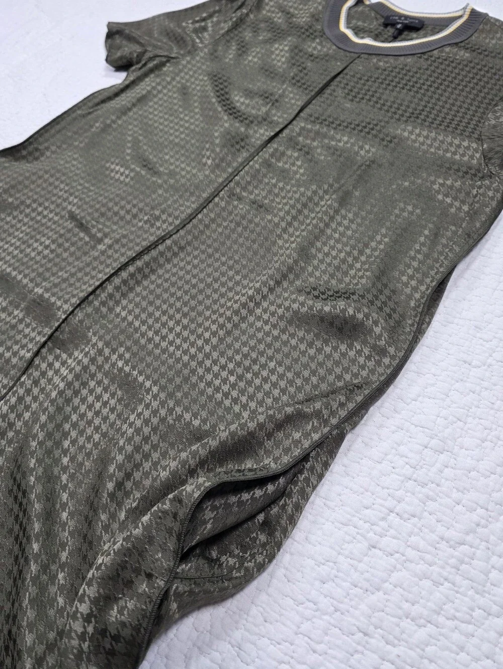 rag & bone Ali T-Shirt Dress Olive Green Houndstooth - Picture 7 of 11